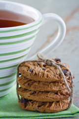 Chocolate chip cookies and a cup of tea
