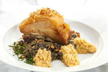 Baked Pork Belly with lentil