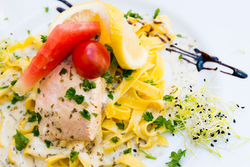 pasta and smoked salmon with tomato