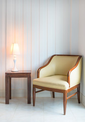 leather chair  with desk lamp in the interior