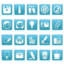Office icons on blue squares