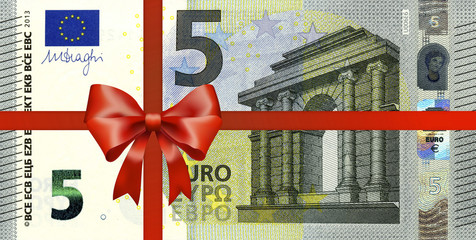neuer 5 Euroschein mit Geschenkband