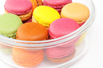 Colorful macaroons in bowl