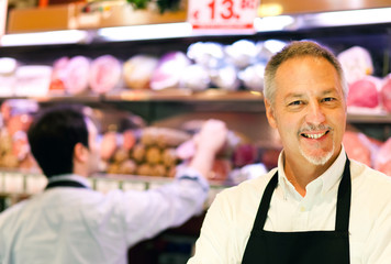 Butchers in the shop