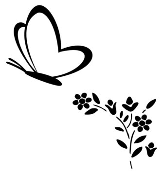 black butterfly flying near flowers clip art preview