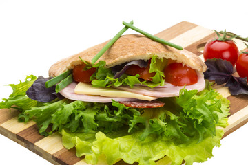 Bread with sausages and salad