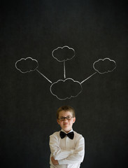 Thinking boy businessman strategy thought chalk cloud