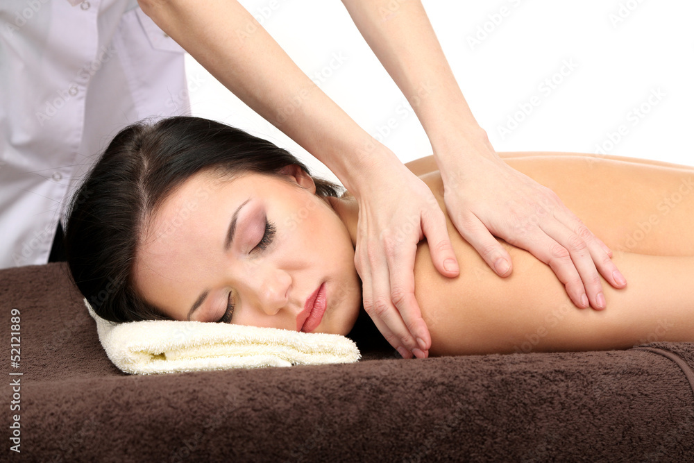 Canvas Prints Beautiful young woman in spa salon getting massage, isolated