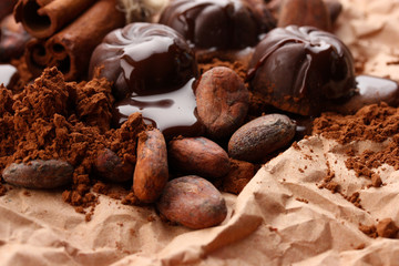 Composition of chocolate sweets, cocoa and spices