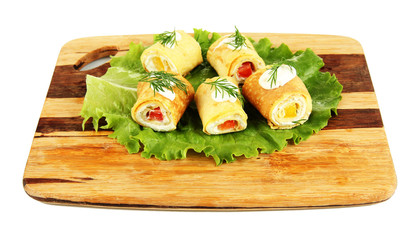 Egg rolls with cheese cream and paprika,