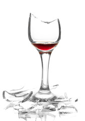 Broken wineglass isolated on white