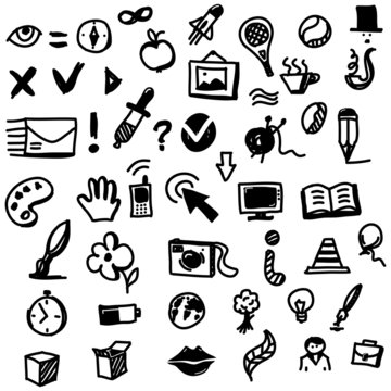 Hand drawing sketch icon set of different objects