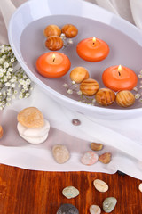 Beautiful candles swim in beautiful plate