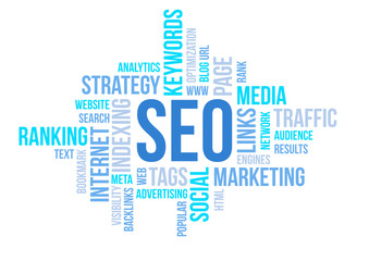 Obraz premium Seo business, search engine optimazion, concept cloud chart