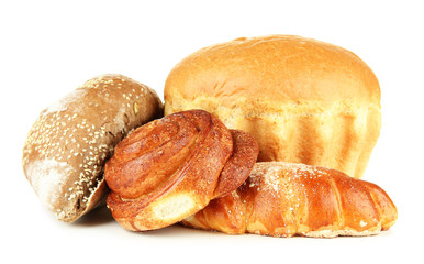 Composition with bread and rolls, isolated on white