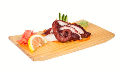 Sashimi with octopus isolated on white