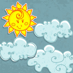 Cute paper Sun and clouds