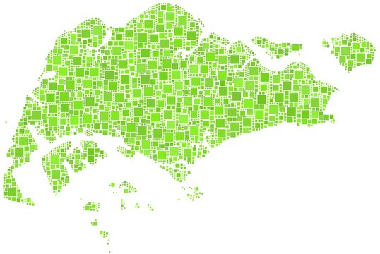 Decorative map of Singapore in a mosaic of little green squares