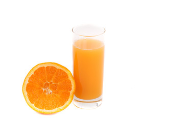 an orange and a glass of juice