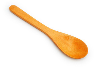 top view wooden spoon on white background