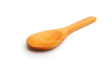 side view wooden spoon on white background