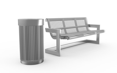 Bench and Trash Can