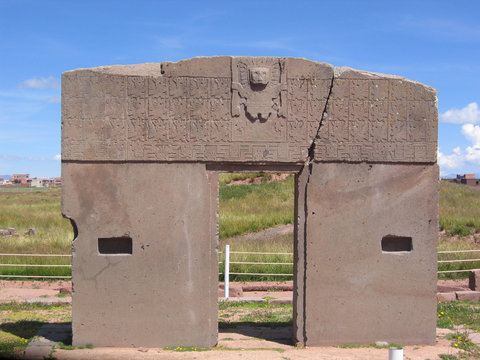 Bolivia, Tiwanaku Gate of the Sun ruins with god Viracocha