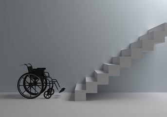 wheelchair in front of stairs