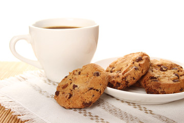 Chocolate cookies and a cup of coffee