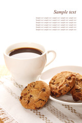 Chocolate cookies and a cup of coffee