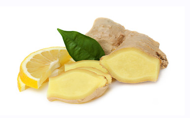 Sliced ??ginger with lemon.