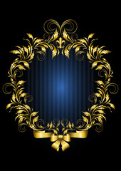 Gold vintage frame with blue stripes background