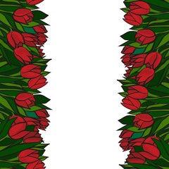czerwone tulipany pionowy border z miejscem na tekst © demonique