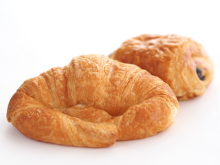 Croissant and chocolate croissant isolated on white background