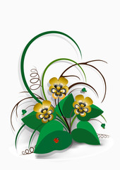 Delicate bouquet of yellow pansies on  white background