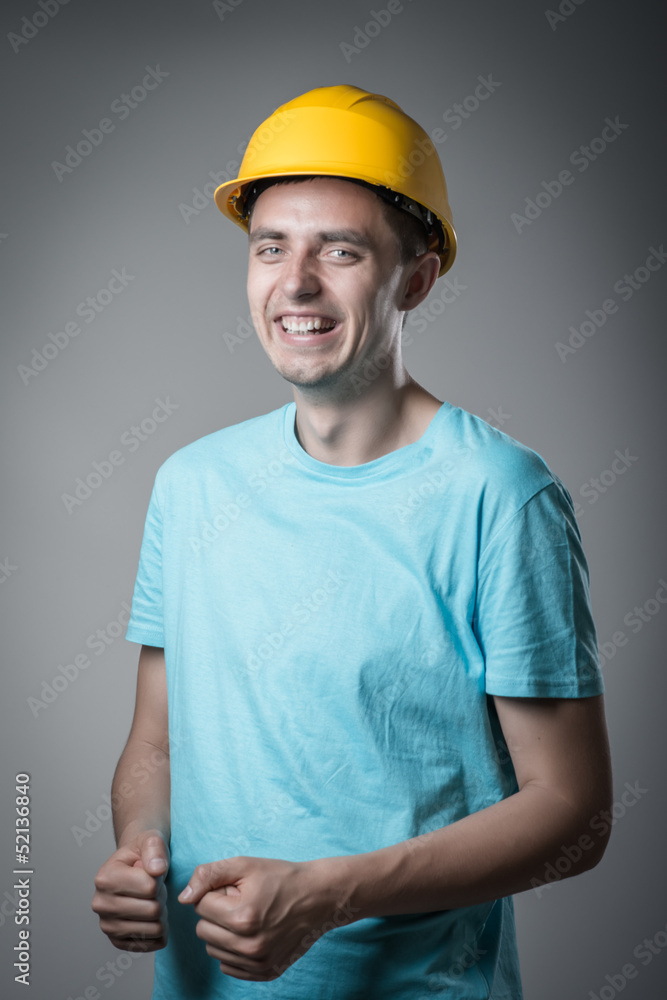 Poster worker in helmet