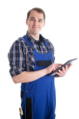 Handwerker mit Tablet-Pc