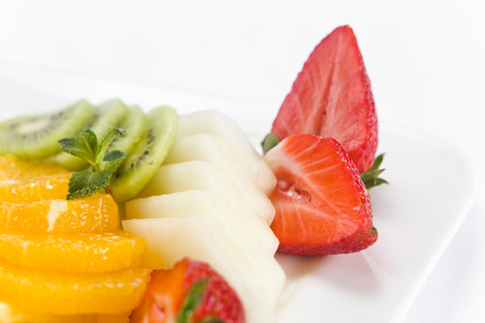 Fresh fruits with peppermint
