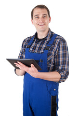 Handwerker mit digitalem Tablet