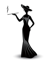 retro silhouette elegant smoking woman