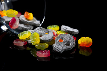 Skull shaped liquoorice and wine gums