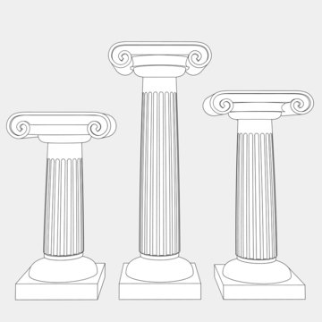 three ionic columns line art vector