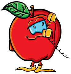 Funny cartoon apple with phone