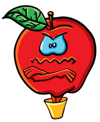 Funny cartoon apple in the bucket