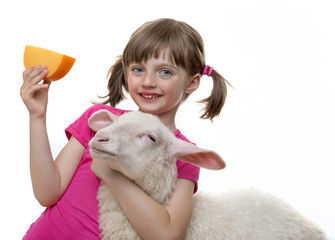 little girl with a sheep and a cheese © Vera Kuttelvaserova