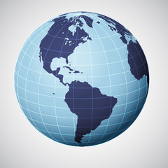 vector world globe in blue focused on america