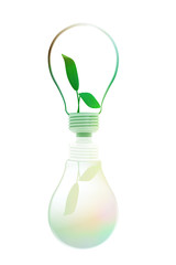 Lightbulb with plant growing inside.