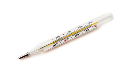 The isolated glass thermometer on a white background