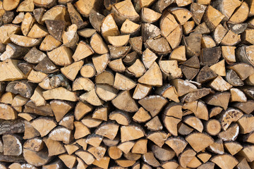 Pile of wood logs ready for winter