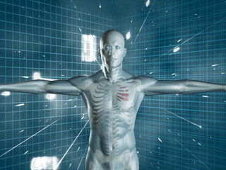 Fototapeta na wymiar Human medyczny reprezentacji stojąc nad futurystycznym tle